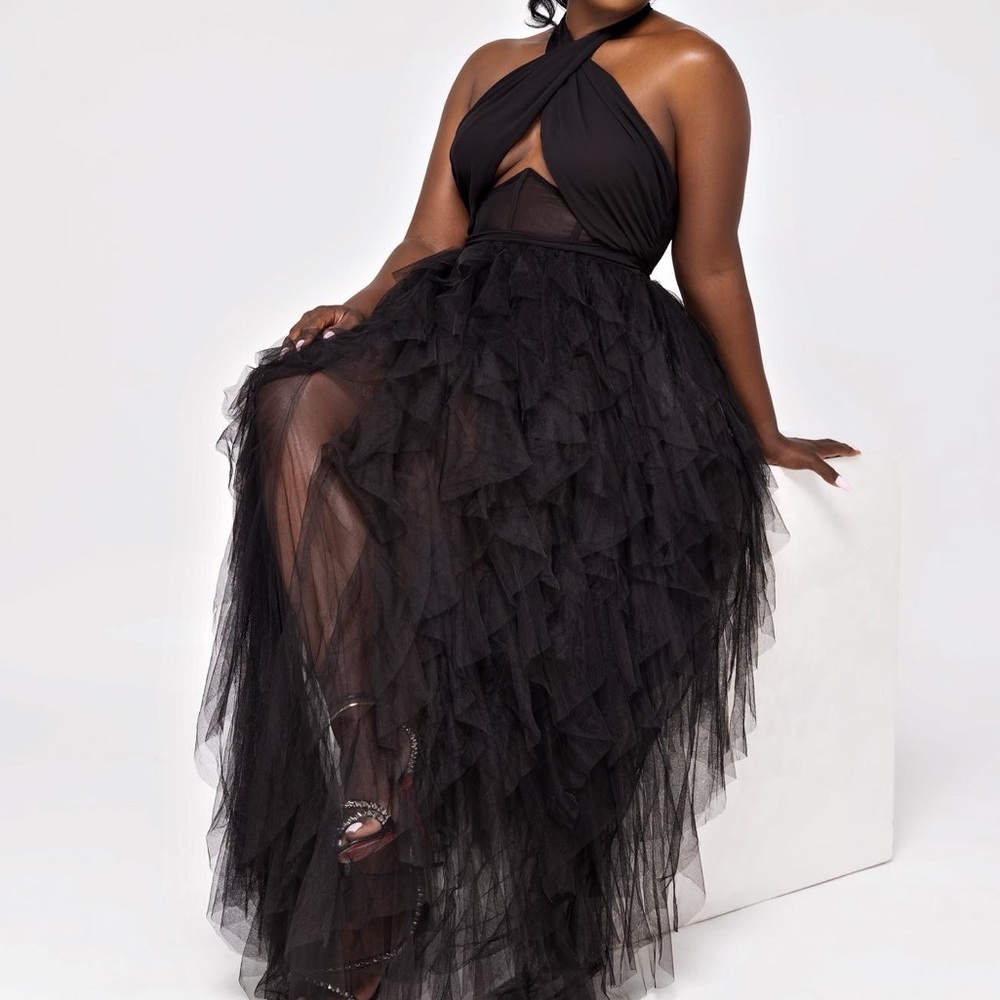 Black corset puff dress